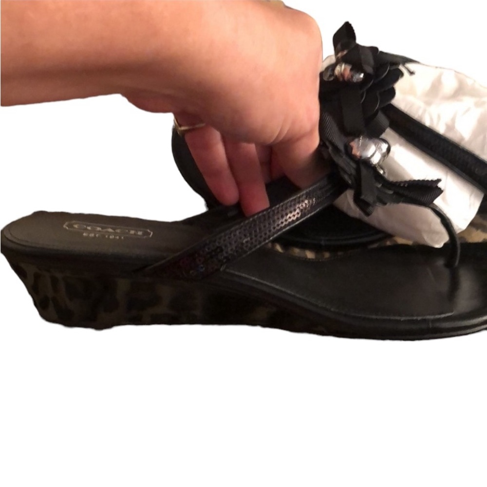 Coach black size 10 patent leather silver embellished details sandals - Picture 10 of 15